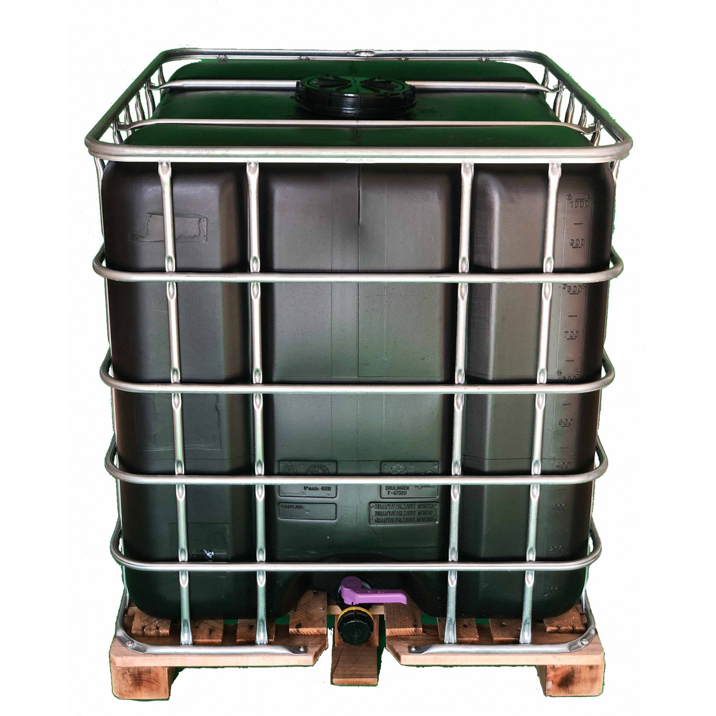 Les produits   Stockage eau - Récupérateur d'eau de pluie noir  1000L palette bois