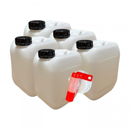 Lot de 5 jerricans 10 L – Bouchon étanche + 1 robinet verseur – PEHD