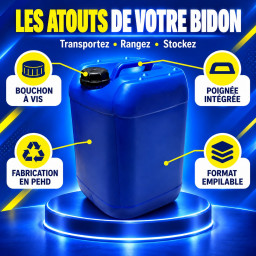 Bidon plastique 20 L bleu – Bouchon à vis DIN 51 – PEHD alimentaire et chimique