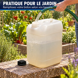 Lot de 2 bidons 20 L translucides – Bouchon DIN 51 + 1 robinet verseur – PEHD