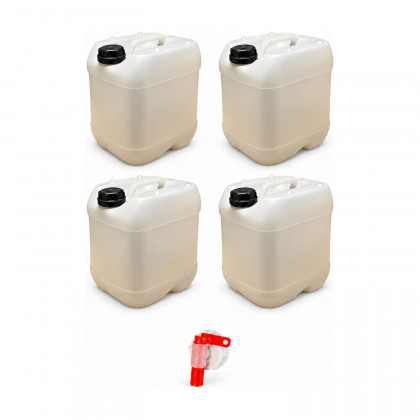 Lot de 4 bidons 20 L translucides – Bouchon DIN 51 + 1 robinet verseur – PEHD